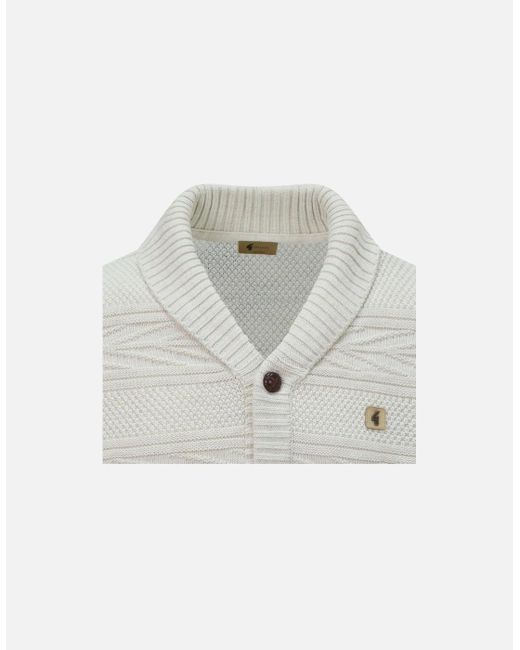 Gabicci White Jay Long Sleeve, Textured Knit, Nautical Style, Button Through Cardigan for men