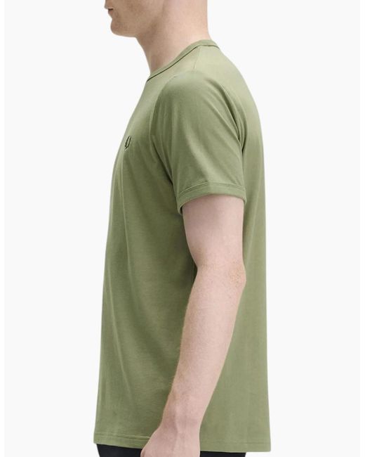Fred Perry Green T Shirt Ringer Crew Neck Short Sleeve Summer Tee for men