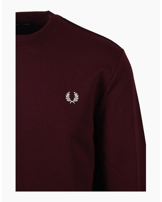 Fred Perry Red Crew Neck Sweatshirt Oxblood/Ecru for men