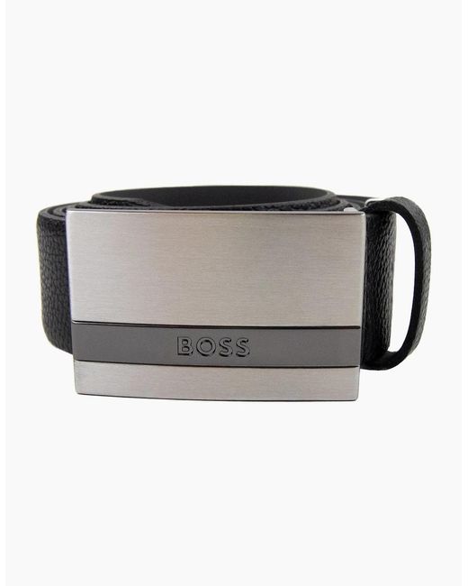Boss Gray Baxton Engraved Plaque Buckle 001 for men