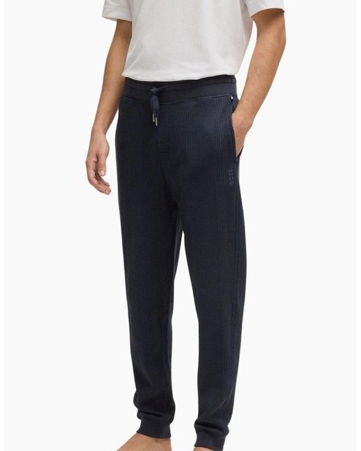 Boss Blue Waffle Structure Jogging Bottoms, Dark for men