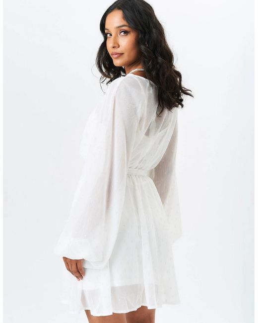Gini London White Ivory Long Sleeve Chiffon Foil Mini Dress