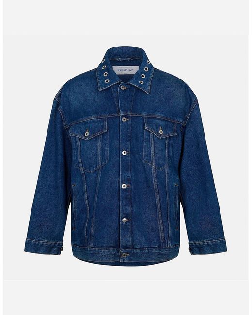 Off-White c/o Virgil Abloh Blue Solid Patterned Overshirt With Chest Pocket for men