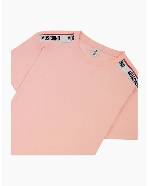 Moschino Pink Underwear Tape Logo T-Shirt 0227 for men
