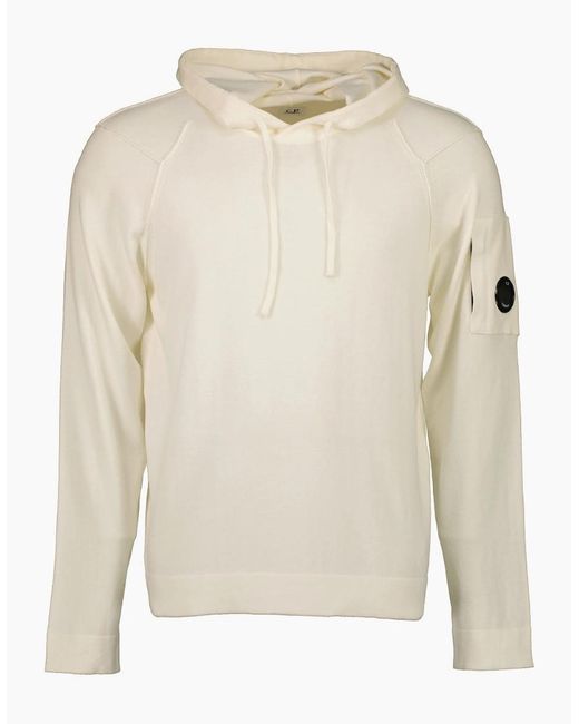 C P Company White Sea Island Knitted Lens Hoodie for men