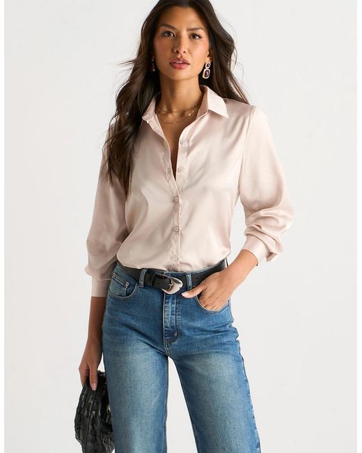 Gini London Blue Oyster Satin Loose Fit Button Through Shirt