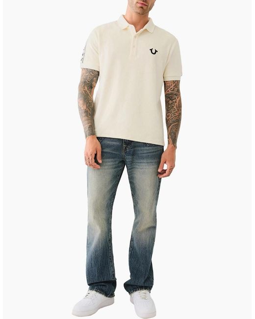 True Religion Blue Polo Shirt Relaxed Fit Ss Damask Velour Pique Polo Shirts for men