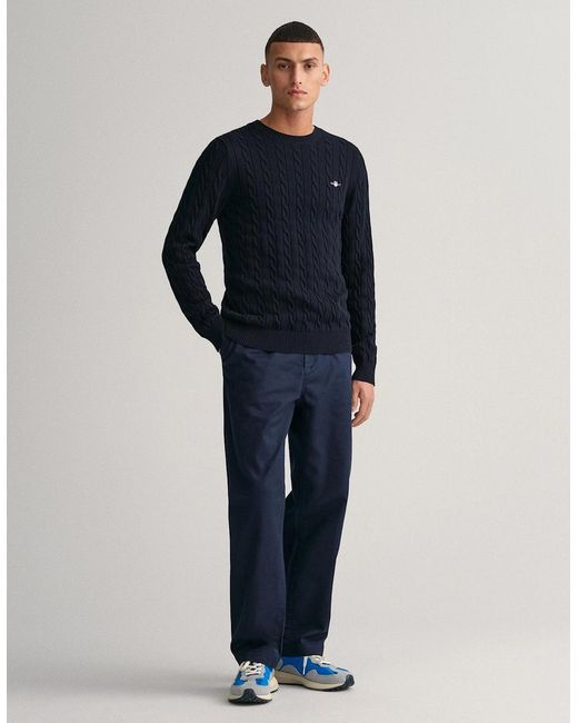 Gant Blue Cotton Cable Knit Crew Neck Jumper for men