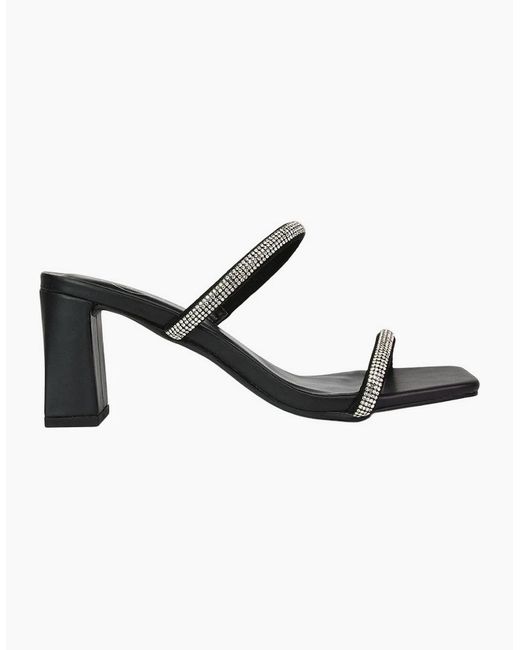 XY London Black Ladies Holden Diamante Square Toe Medium Block Mules