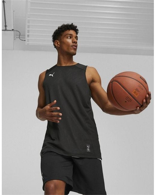 PUMA Black Hoops Team Reverse Practice Performance Basketball Jersey for men