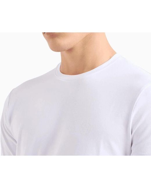 ARMANI EXCHANGE White Cotton Stretch Ring Logo T-Shirt for men
