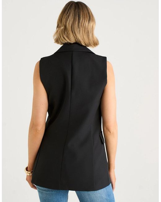 Gini London Black Tailored Contrast Lining Longline Waistcoat