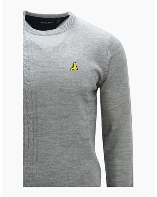 Brave Soul Gray Pullover Jumper Long Sleeve Crew Neck Sweater Plain Casual Top for men