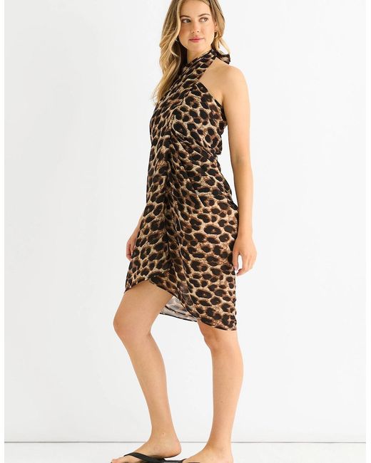 Gini London Black Animal Print Multiwear Beach Sarong