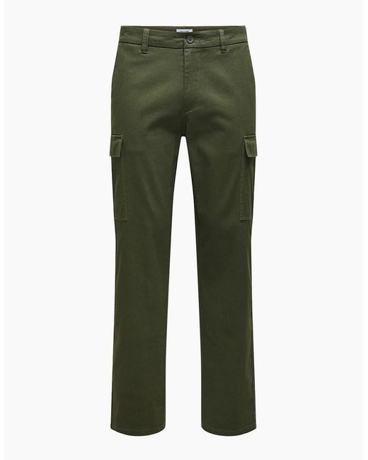 ONLY Black Solid Patterned Straight Cargo Pants for men