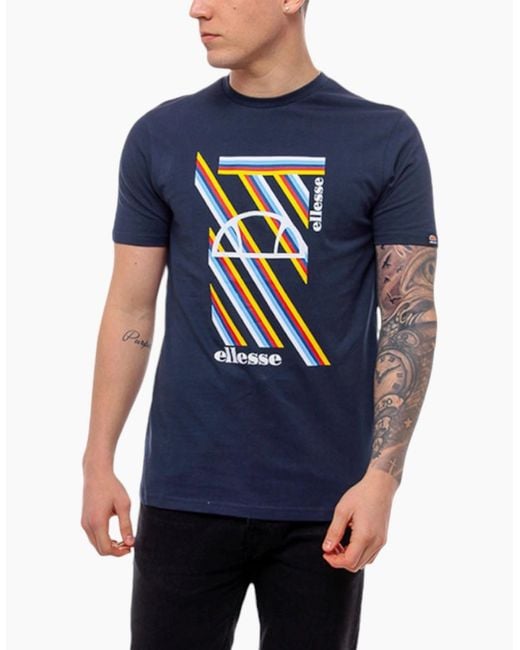 Ellesse Blue Marotta T Shirt Crew Neck Casual Short Sleeve Top Summer Cotton Tee for men