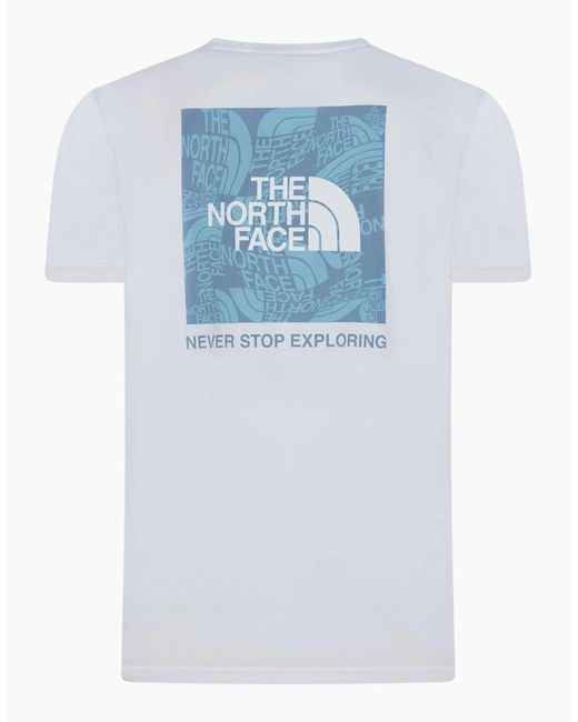 The North Face Blue T Shirts Box Exploration Crew Neck Graphic Print Summer Tee for men