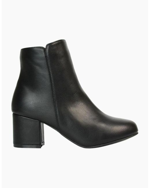 XY London Black Ladies Saffy Zip Mid Block Heel Ankle Boots