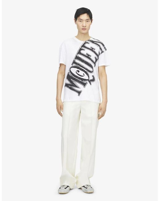 McQueen White Slashed Logo T-Shirt for men