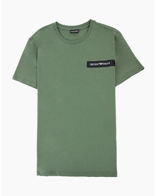 Emporio Armani Green Crew Neck Logo T Shirt Khaki for men