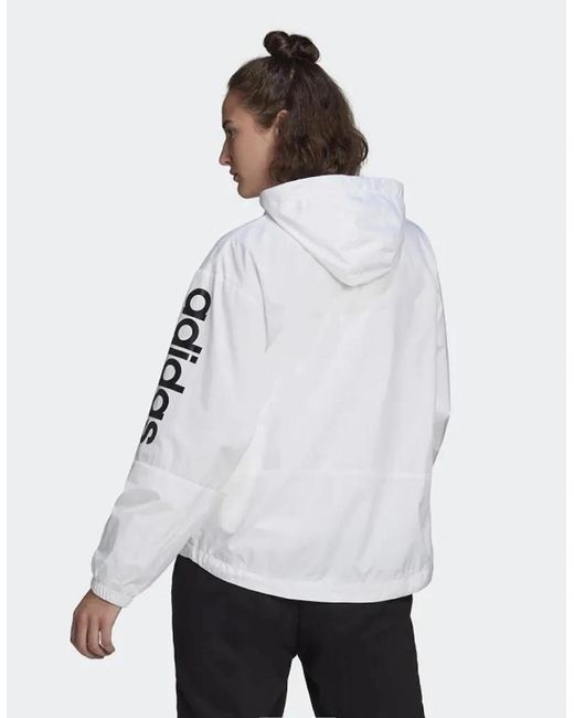 Adidas White Ess Oversized Windbreaker Jacket
