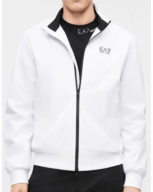 EA7 White Funnel Neck Zip Up Jacket for men