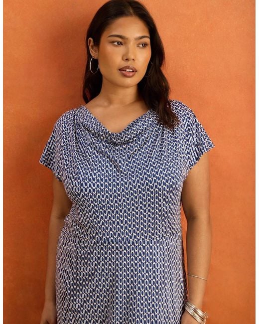 Live Unlimited London Gray Geo Print Cowl Neck Jersey Midaxi Dress