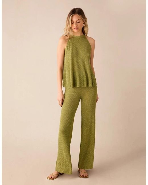 Ro&zo Metallic Sheer Lurex Knit Flared Trousers