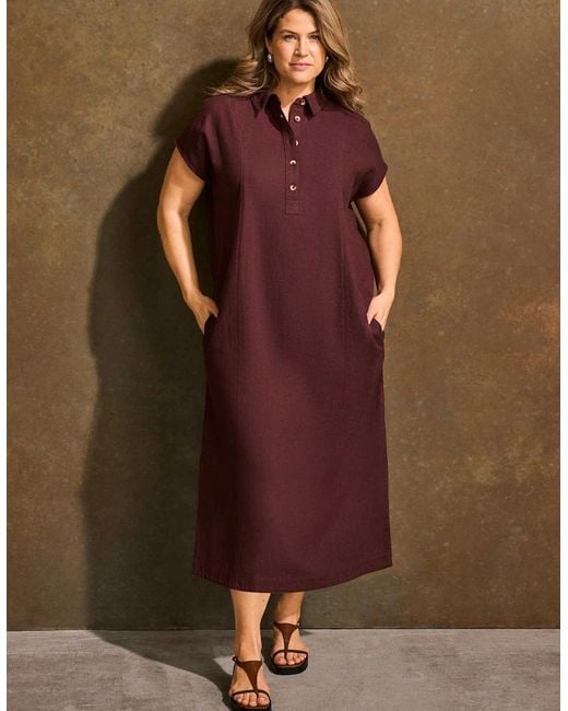 Live Unlimited London Brown Chocolate Linen Blend Button Front Midaxi Shirt Dress