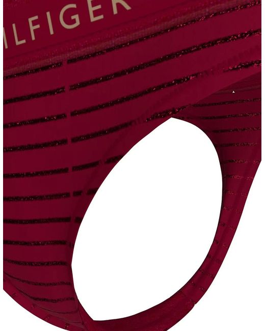 Tommy Hilfiger Black Lurex Pinstripe Thong, Deep Rouge