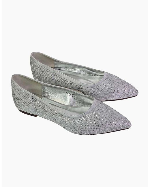 XY London White Ladies Marshall Rhinestone Pointed Flat Ballerina Flats