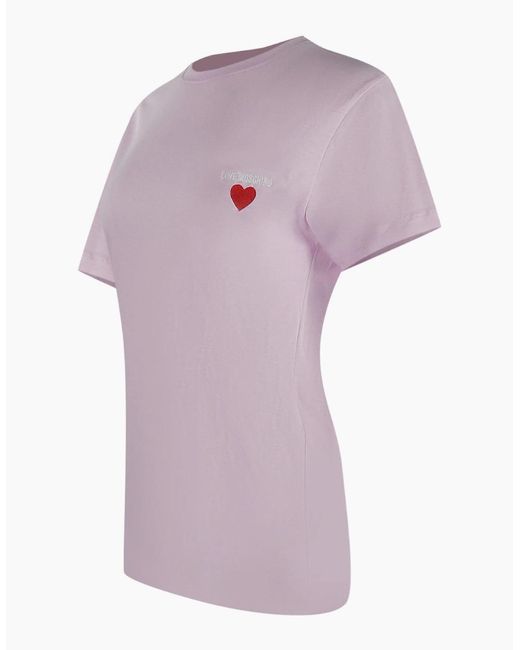 Love Moschino Pink Small Heart Signature Logo T-Shirt