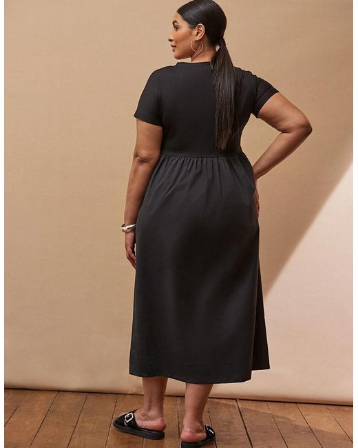 Live Unlimited London Black Jersey Woven Mix T-Shirt Dress
