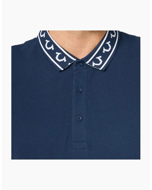 True Religion Blue Polo Shirt Relaxed Fit Branded Collar Ss Pique Polo Shirts for men