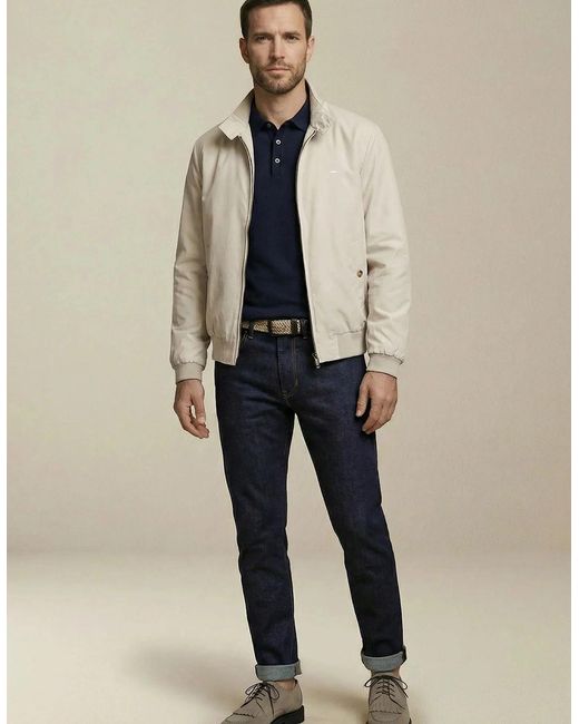 Fynch-Hatton White Stand Collar Harrington Jacket Cement for men