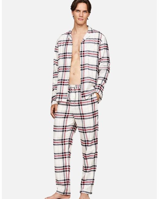Tommy Hilfiger White Tartan Flannel Pyjama Set, Heritage Plaid Ivory for men