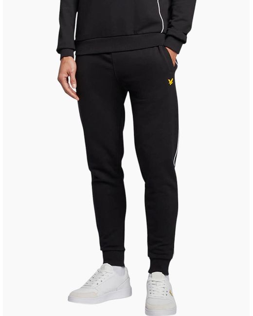 Lyle & Scott Black Lyle & Scott Jogger Fleece Bottom Sweatpants Trouser Contrast Piping for men
