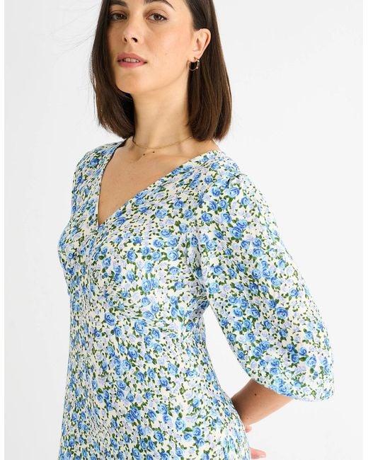 Gini London Blue Floral Print Viscose Midi Dress