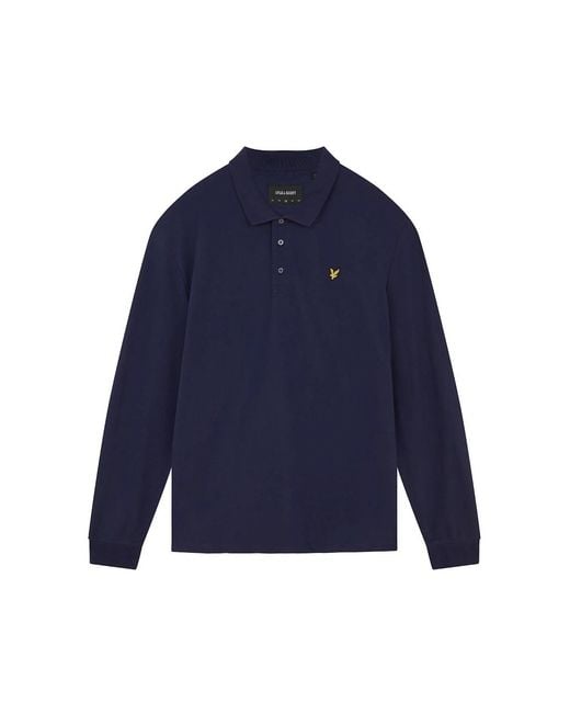 Lyle & Scott Blue Lyle & Scott Branded Chest Logo Long Sleeve Polo Shirt for men