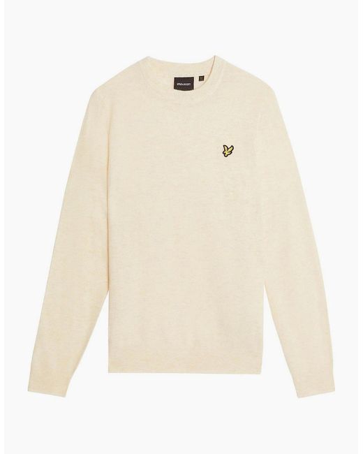 Lyle & Scott Natural Embroidered Crew Neck Ribbed Collar Long Sleeve Sweater for men