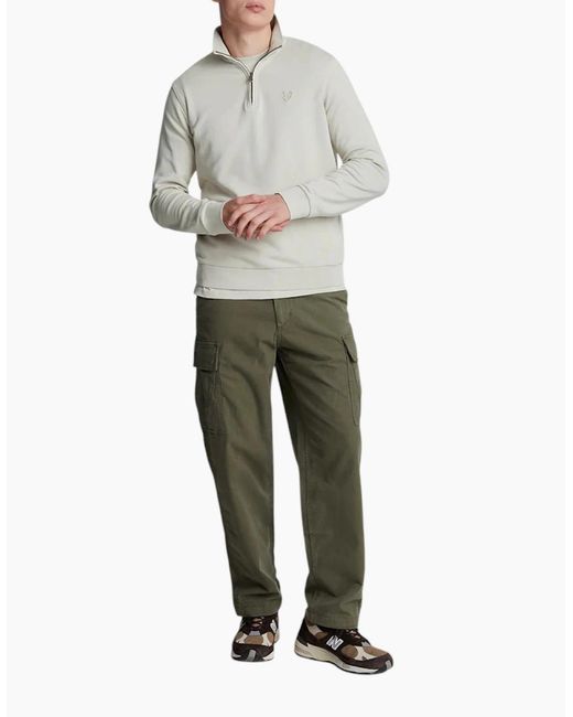 Lyle & Scott Gray Lyle & Scott Ml2022Ton Tonal Eagle Half Zip High Neck Jumper Sweatshirt Top for men