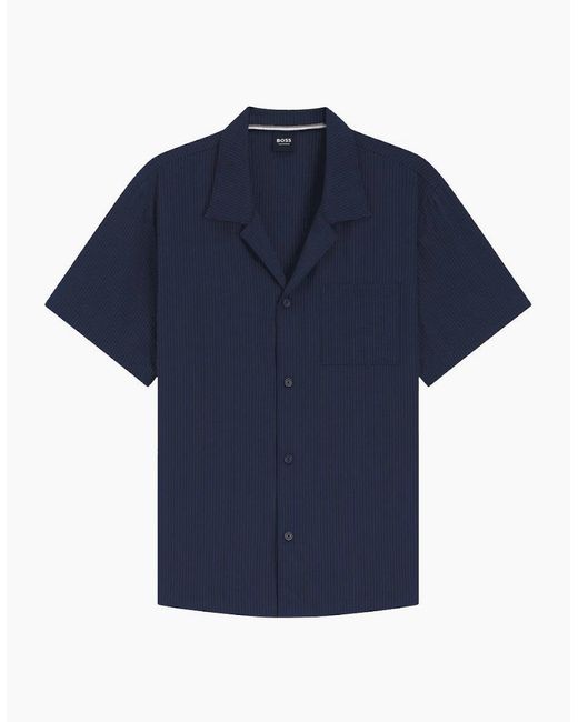 Boss Blue Relax Textured Beach Shirt for men