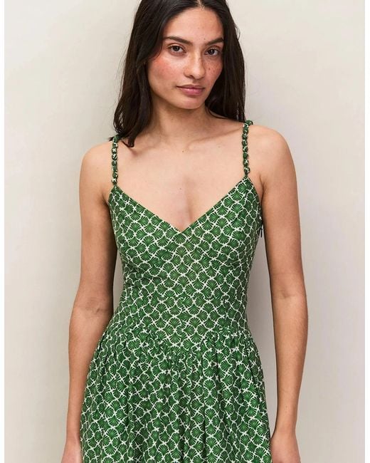 Ro&zo Green Petite Fan Print Beaded Strap Dress