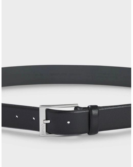Boss Black Hugo Gellot Grained-Leather Belt With Logo Engraved Buckle for men