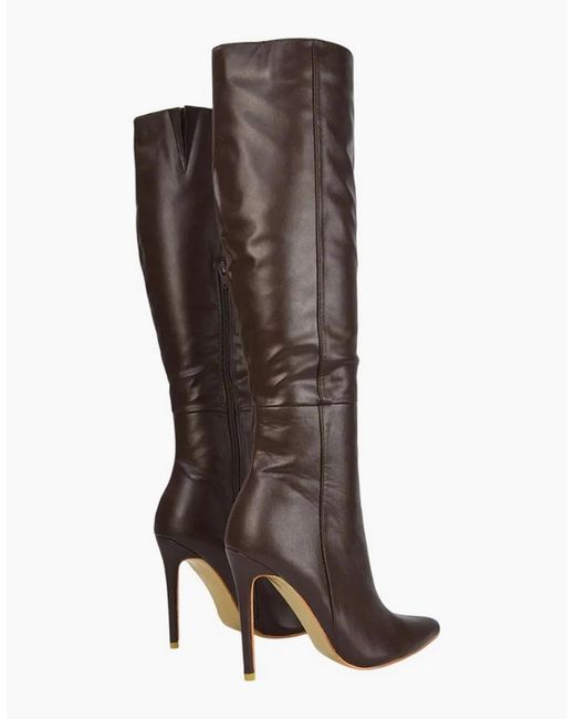 XY London Brown Ladies Nora Pointed Side Zip High Stiletto Heel Knee-High Boots