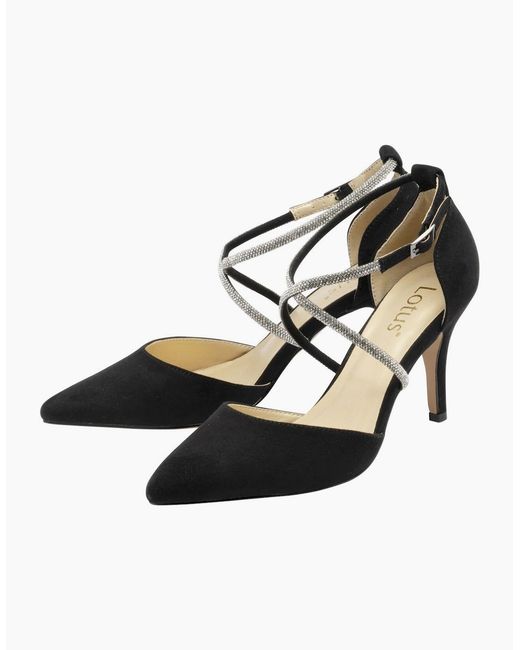Lotus Black Elissa Strappy Court Shoes