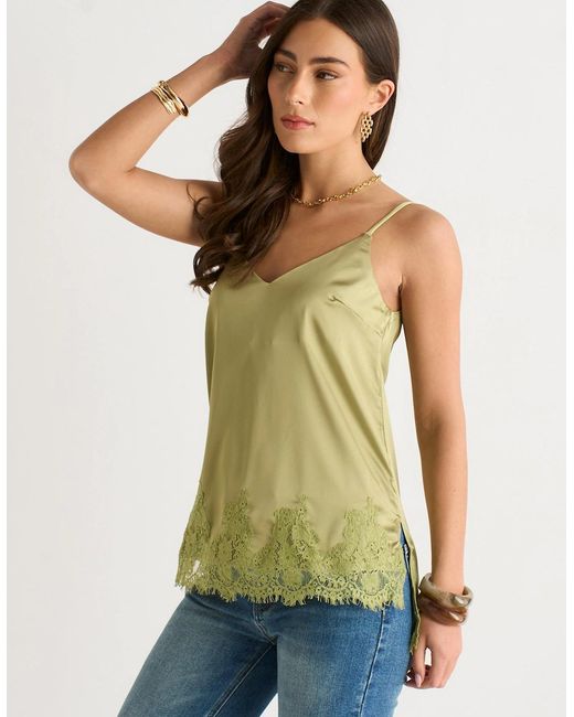 Gini London Green Khaki Satin Lace Trim Cami Top