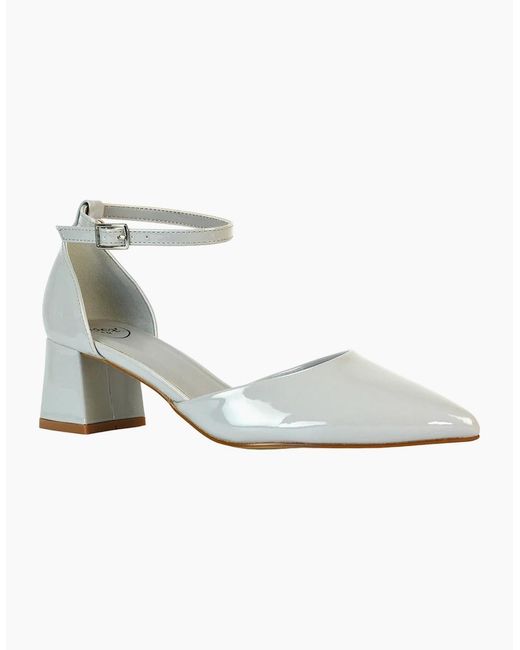 XY London White Ladies Evie Ankle Strap Low Block Heel Court Shoes