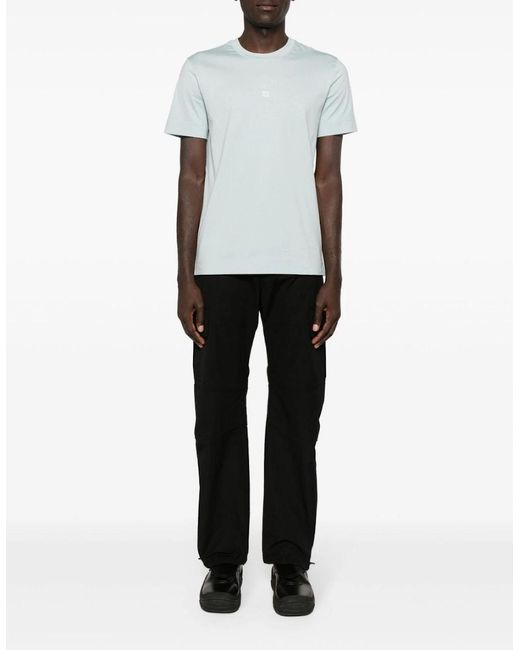 Givenchy Blue 4G Logo Embroidered T-Shirt Mineral for men