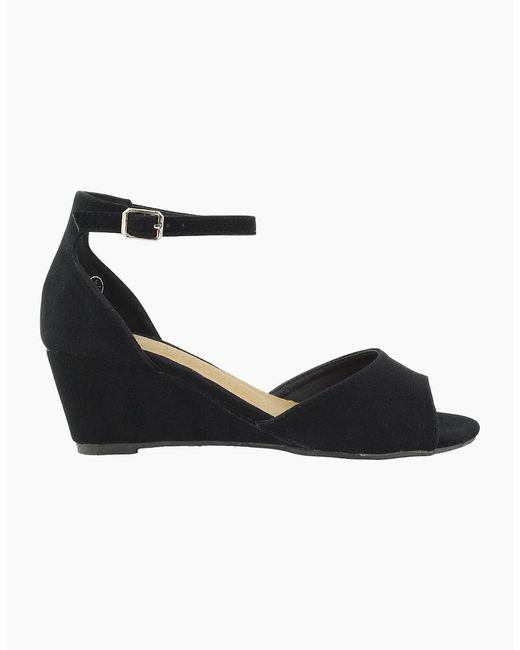 XY London Black Ladies Lottie Peep Toe Wedge Sandals